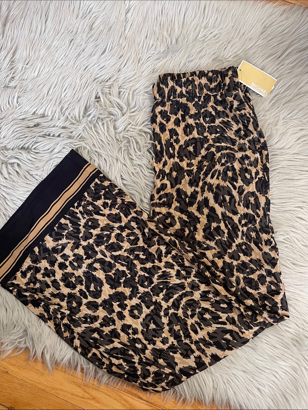 Michael Kors Leopard-Print Palazzo Pants in Tan and Black